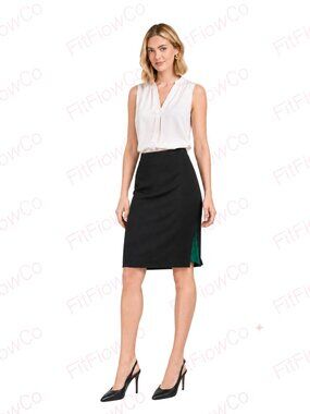 Kasper A.S.L. Petite Black Career Pencil Skirt 10P Green Side Slit